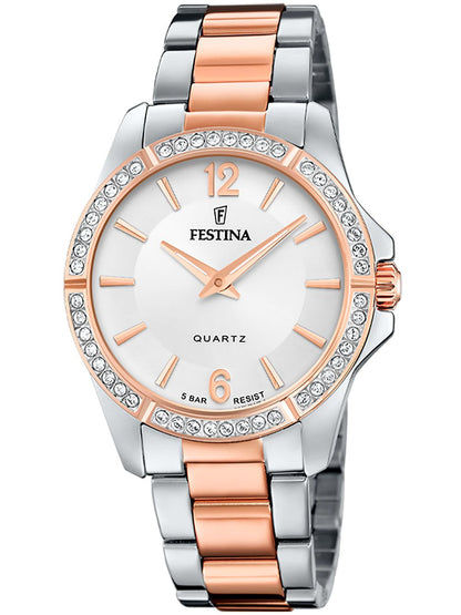 Festina Mademoiselle F20595/1 Damenuhr Bicolor • Mineralglas • Zirkonsteine am Gehäuse