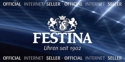 Banner del marchio Festina con stemma del leone, scritta FESTINA e "Orologi dal 1902"