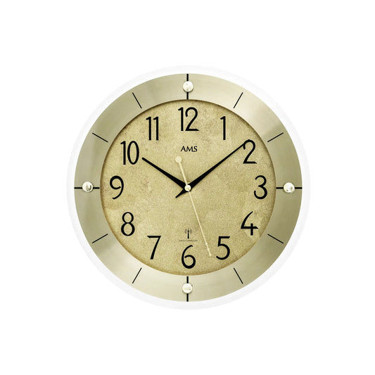 Orologio da parete radiocontrollato AMS F5591, ottone anticato • Vetro minerale sfaccettato • Movimento radiocontrollato