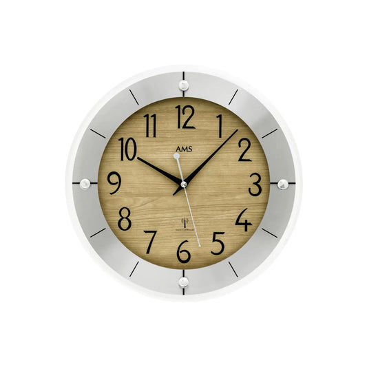 Orologio da parete AMS F5592 in faggio • Radiocontrollato • Vetro minerale sfaccettato