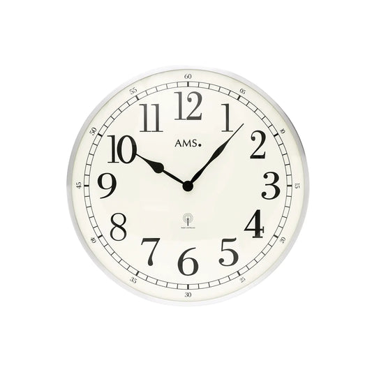 Orologio da parete AMS F5606 in alluminio spazzolato • Radiocontrollato • Vetro minerale bombato