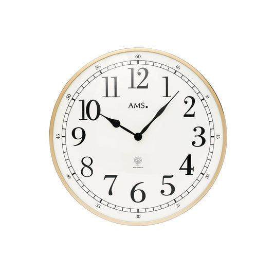Orologio da parete AMS Oxford F5607 in ottone • Movimento radiocontrollato • Vetro minerale bombato