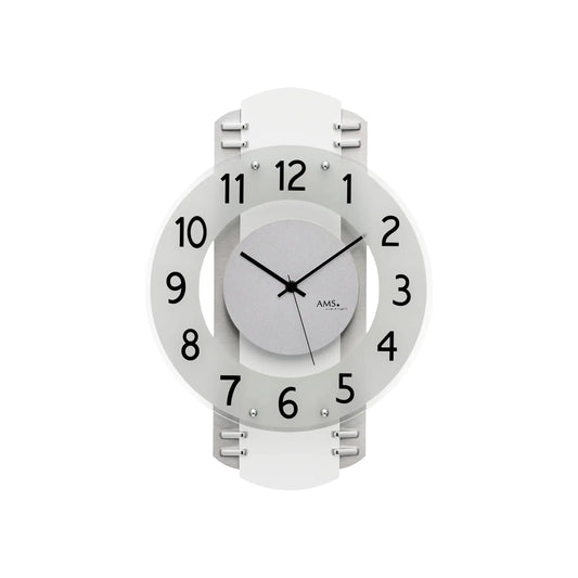 Orologio da parete AMS F5617 argento • Radiocontrollato • Cassa in legno con rivestimento in alluminio