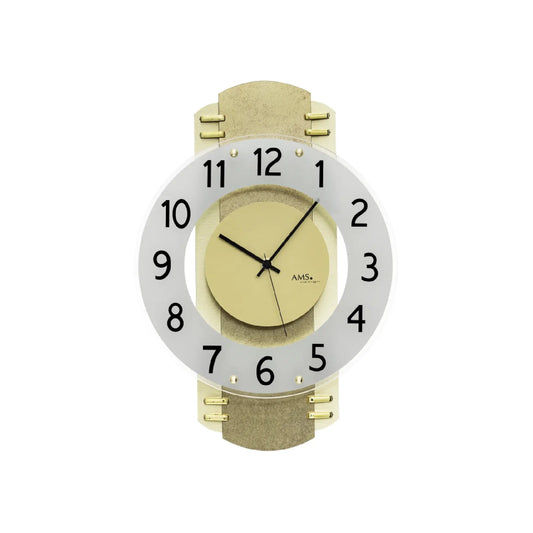 Orologio da parete radiocontrollato AMS F5619 in ottone anticato • Movimento radiocontrollato con cassa in legno • Vetro minerale satinato