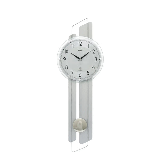 Wanduhr mit Aluminium-Gehäuse, rundem Zifferblatt und Glasabdeckung des Pendelwerks
