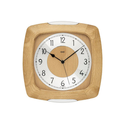Orologio da parete radiocontrollato AMS F5804/18, faggio • Vetro minerale • Movimento radiocontrollato