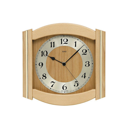 Orologio da parete AMS F5822/18 in faggio • Radiocontrollato • Cassa in legno massello con vetro minerale