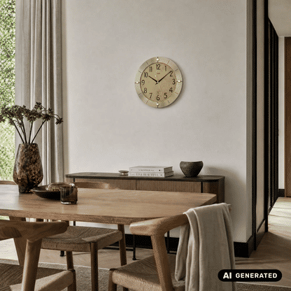 Wandmontierte AMS Funk-Wanduhr im Messingantik-Look mit großen Ziffern