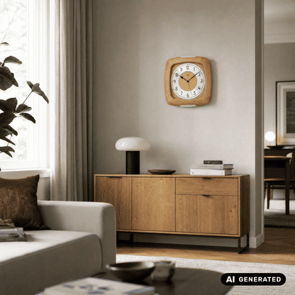 Holz-Wanduhr mit Mineralglas, an der Wand montiert, Zifferblatt mit arabischen Ziffern
