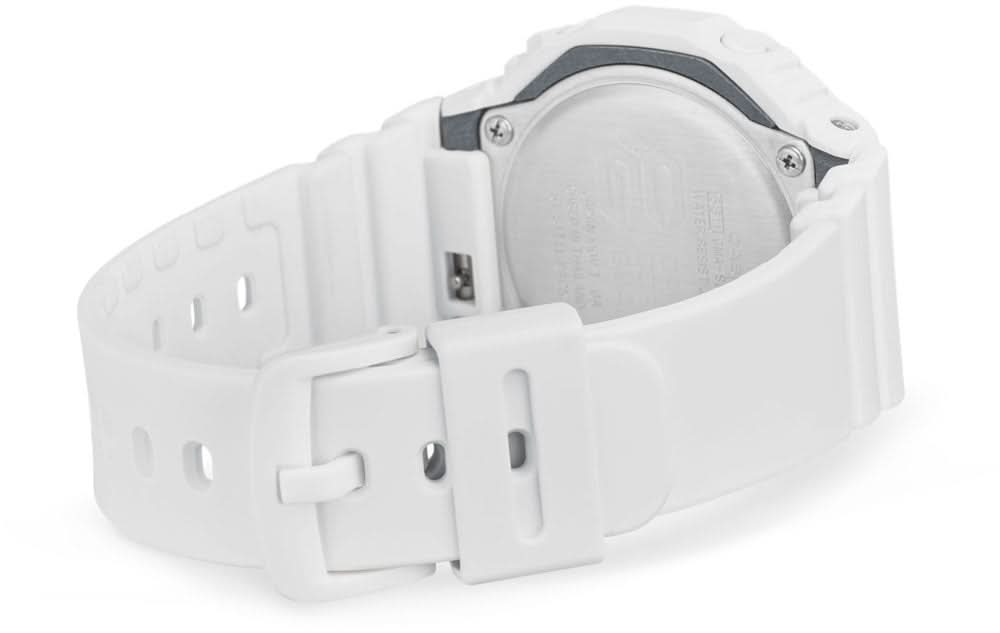 Damenuhr mit weißem Kunststoffarmband und verstellbarer Dornschließe