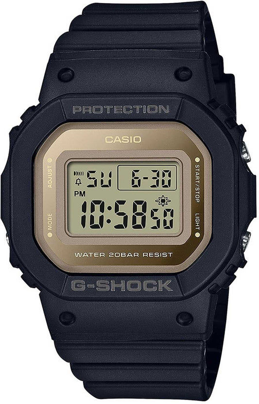G-Shock-Digitaluhr mit schwarzem Armband, rundem Gehäuse und großem LCD-Display