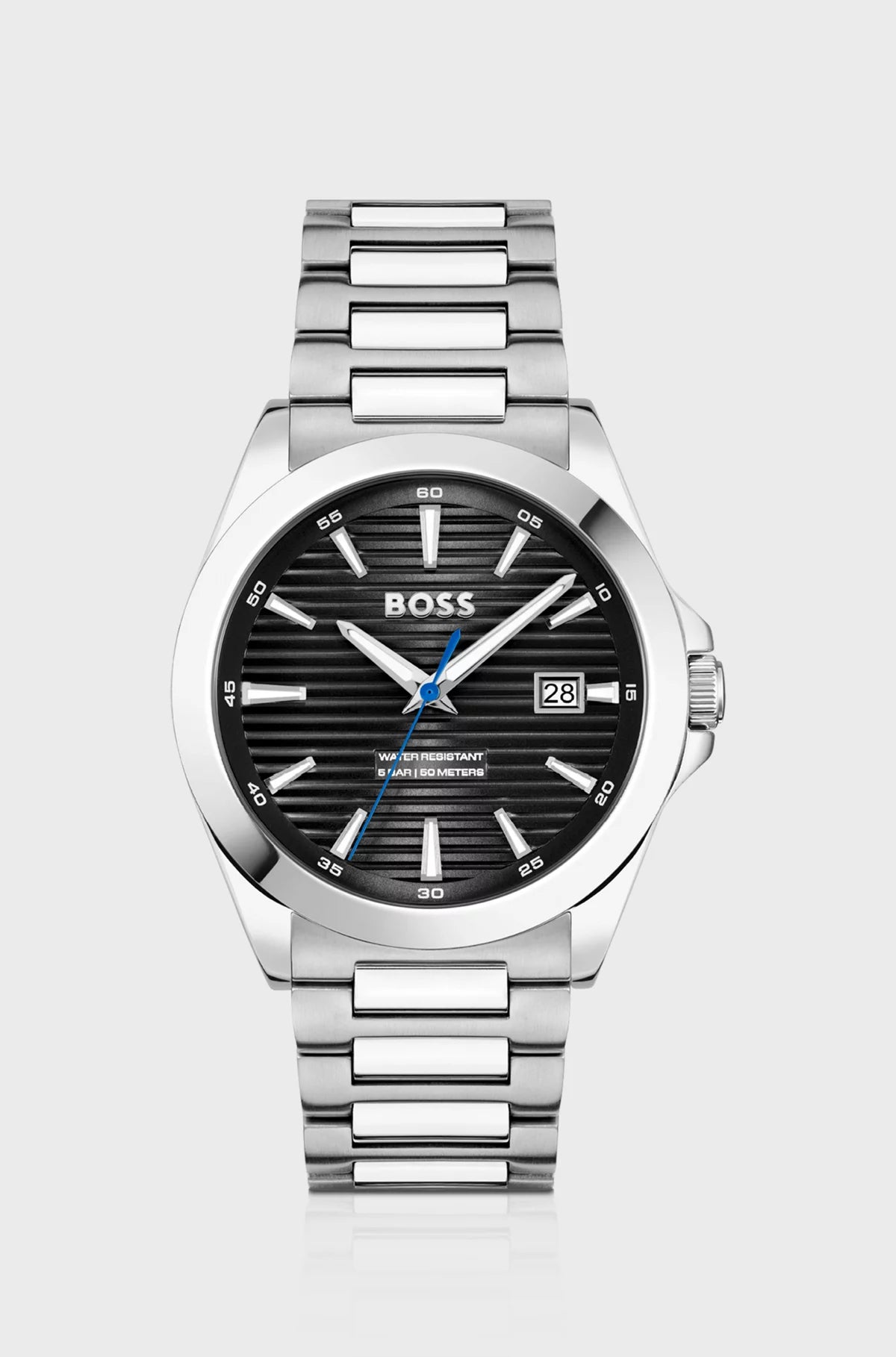 BOSS Strike 1514170 Herren Armbanduhr Silber • Edelstahl-Gliederarmband • Strukturiertes Zifferblatt