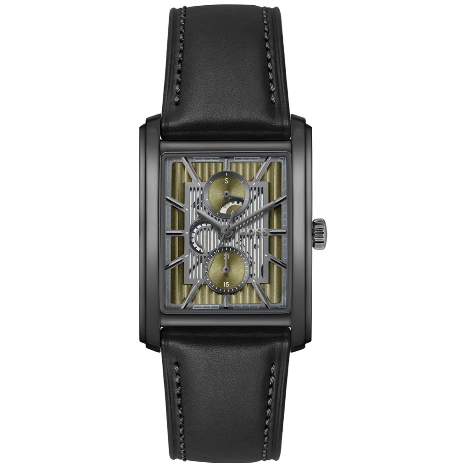 BOSS Principle Dress 1514317 Herrenuhr Olivgrün • Rechteckiges Edelstahlgehäuse • Mineralglas