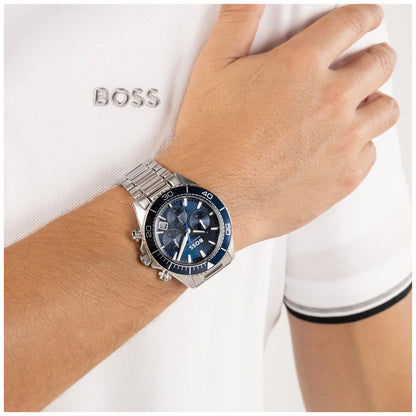 Zegarek męski BOSS Sealiner z niebieską tarczą chronografu i bransoletą ze stali szlachetnej