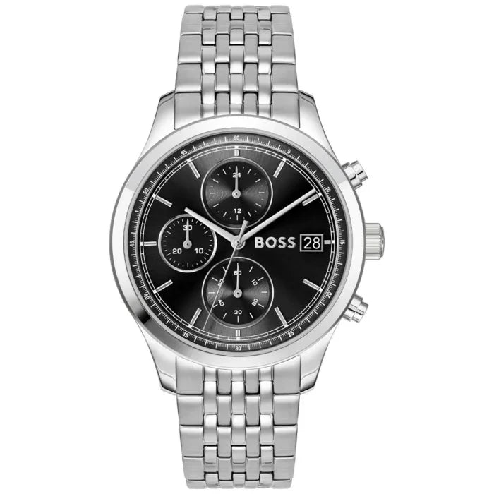 BOSS Stratus 1514328 Herren Armbanduhr Schwarz • Chronograph mit Datum • Edelstahlarmband