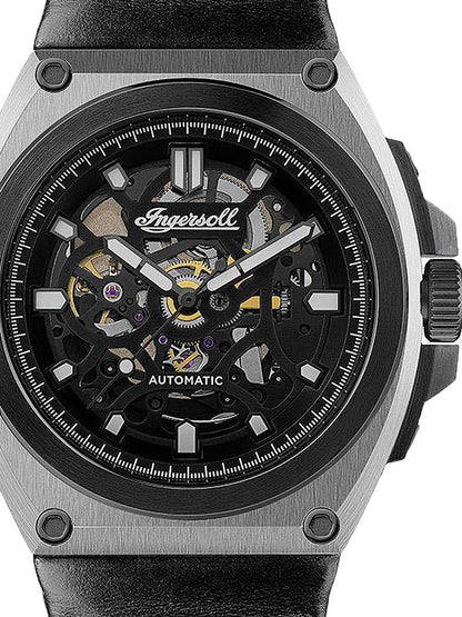 Ingersoll The Motion I11702B Herren Automatik • Schwarzes Lederarmband • Mineralglas