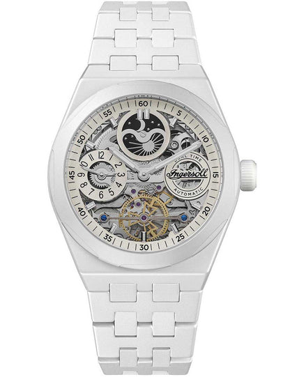 Ingersoll The Broadway I15103 Herrenuhr Weiß • Keramik-Automatik • Dual Time