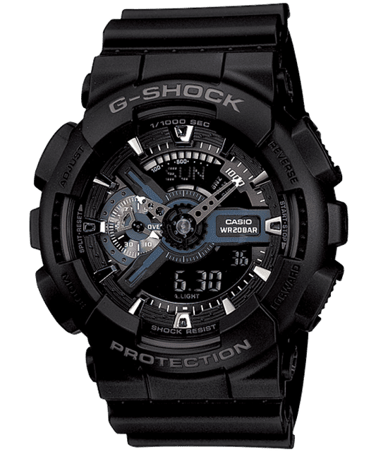 Casio G-Shock Herrenuhr mit schwarzem Gehäuse, analog-digitales Zifferblatt
