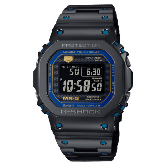 Herrenarmbanduhr G-SHOCK mit schwarzem Gehäuse und blauem Displayrand, rechteckiges Digitalanzeige-Fenster