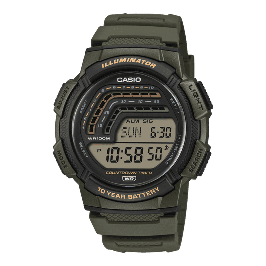 Zegarek męski cyfrowy Casio WS-1800-3AVEF w kolorze khaki • Wodoszczelność 10 bar • Bateria na 10 lat
