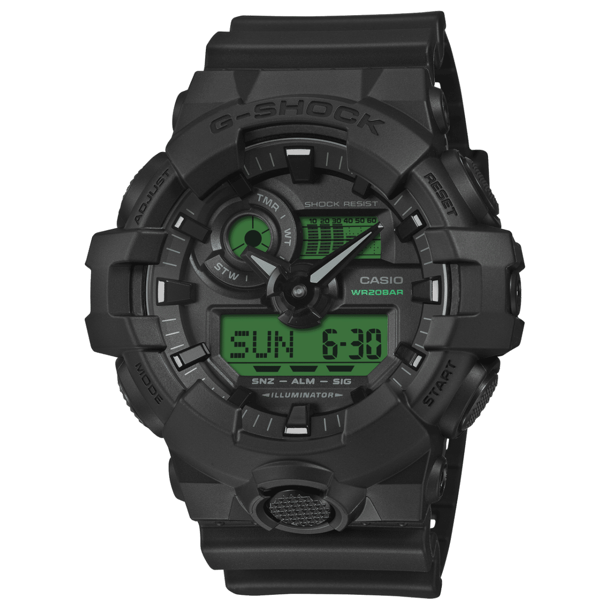Casio G-Shock GA-700BEG-1AER Herrenuhr Schwarz-Elektrogrün • Analog-Digital • 20 bar wasserdicht