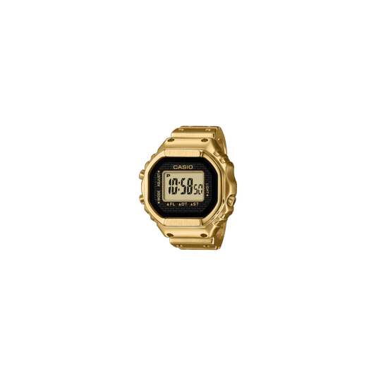Casio Digitaluhr, goldfarbenes Gehäuse und Armband, kantiges LCD-Display