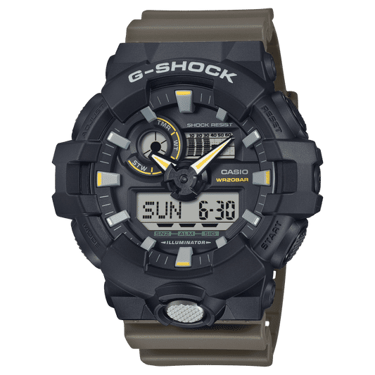 Casio G‑SHOCK Herrenuhr mit schwarzem Gehäuse, Analog- und Digitalanzeige, Silikonarmband