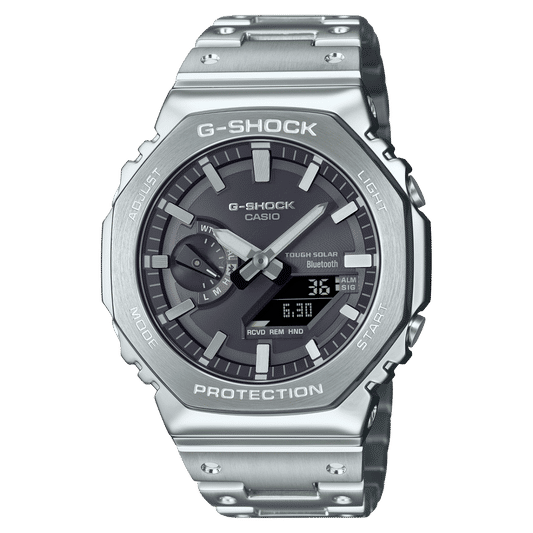 Herrenarmbanduhr aus Edelstahl mit dunklem Zifferblatt, Tough Solar Bluetooth und Digitalanzeigen