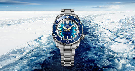 Seiko Prospex Herrenarmbanduhr mit blauem Zifferblatt und Edelstahlband, Taucher-Lünette