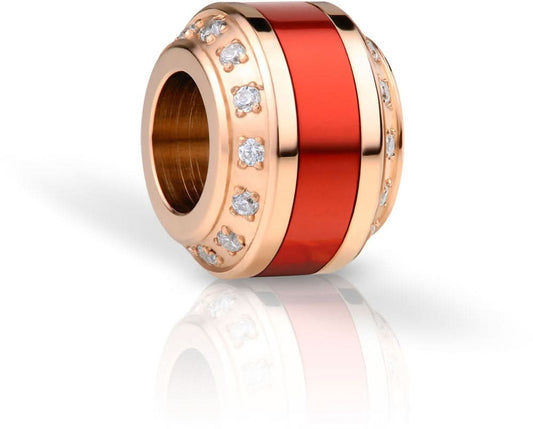 Schmuck-Perle Charm mit rotem Emaille-Ring, goldfarbenen Kanten und funkelnden Zirkonia-Steinen