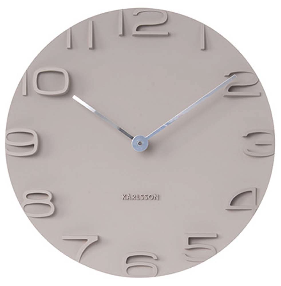 Karlsson Wanduhr 42 cm, hellgraues Ziffernblatt mit eingesetzten Zahlen