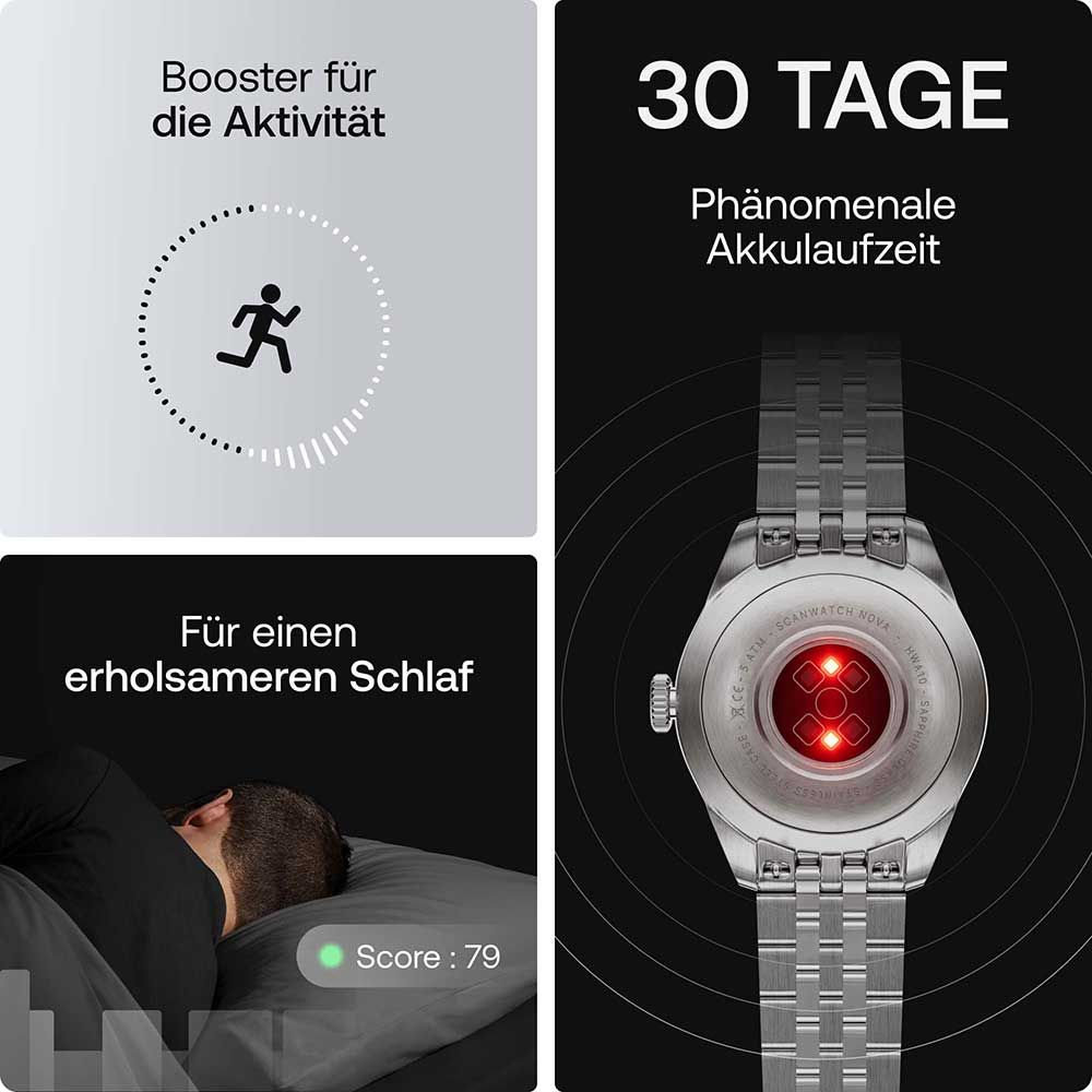 Withings ScanWatch Nova HWA10-MODEL 10-ALL Damen Smartwatch Silber • Hybrid-Smartwatch mit analogem Zifferblatt • 5 ATM