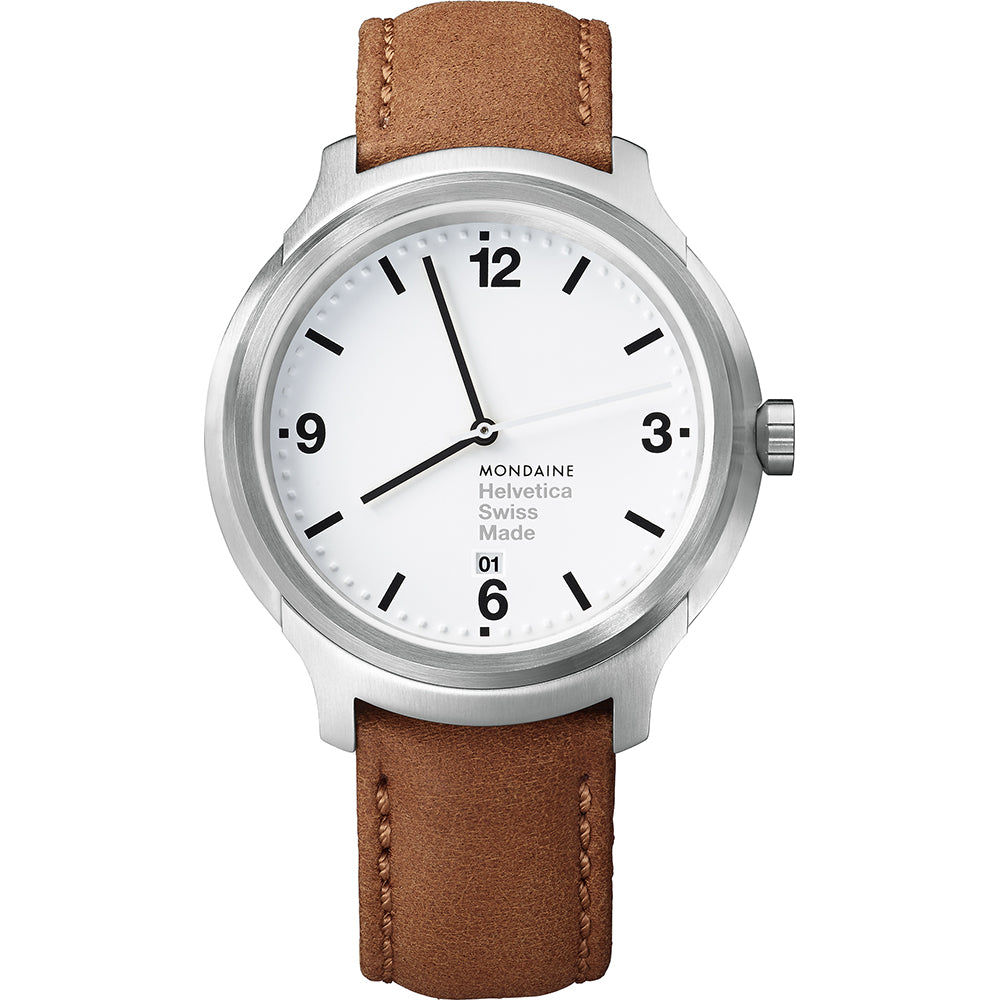 Mondaine Helvetica No1 Bold MH1.B1210.LG Herrenuhr Braun • Saphirglas • Schweizer Quarzwerk Ronda 515