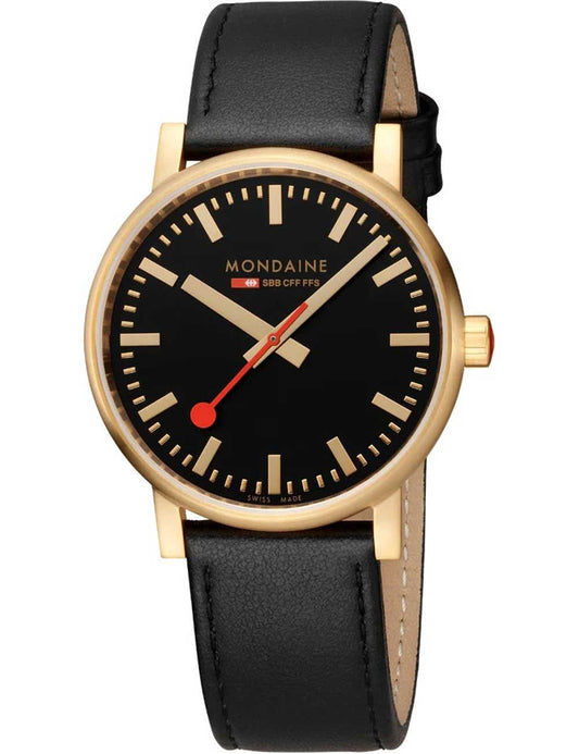Mondaine evo2 MSE.40122.LB Herrenuhr Schwarz • Quarzwerk • Lederarmband