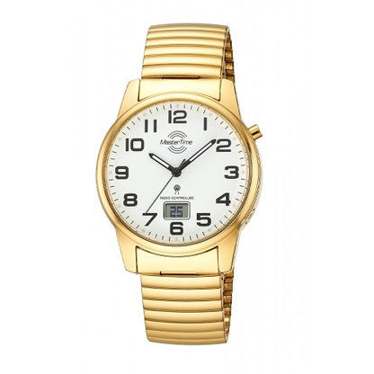 Master Time Super Power MTGA-10946-12Z Herren Armbanduhr Goldfarben • Funkuhrwerk • Leuchtzeiger & Leuchtziffern