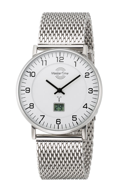 Master Time Advanced MTGS-10558-12M Herrenuhr Silber • Funkuhr mit Datumsanzeige • Mineralglas