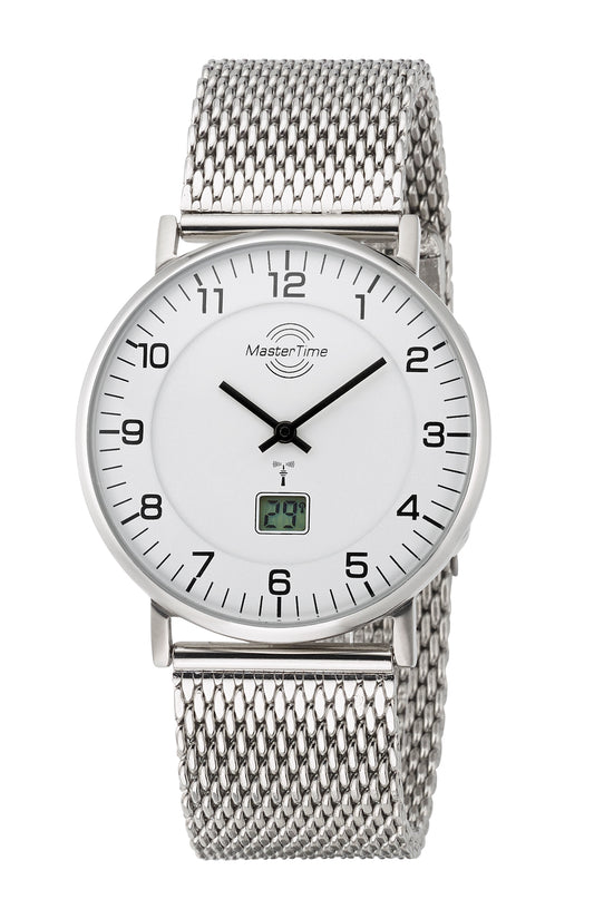 Master Time Advanced MTGS-10558-12M Herrenuhr Silber • Funkuhr mit Datumsanzeige • Mineralglas