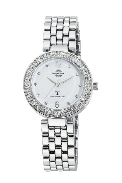 Master Time Lady Line MTLA-10344-14M Damenuhr Silber • Funkuhrwerk • Glassteinbesatz
