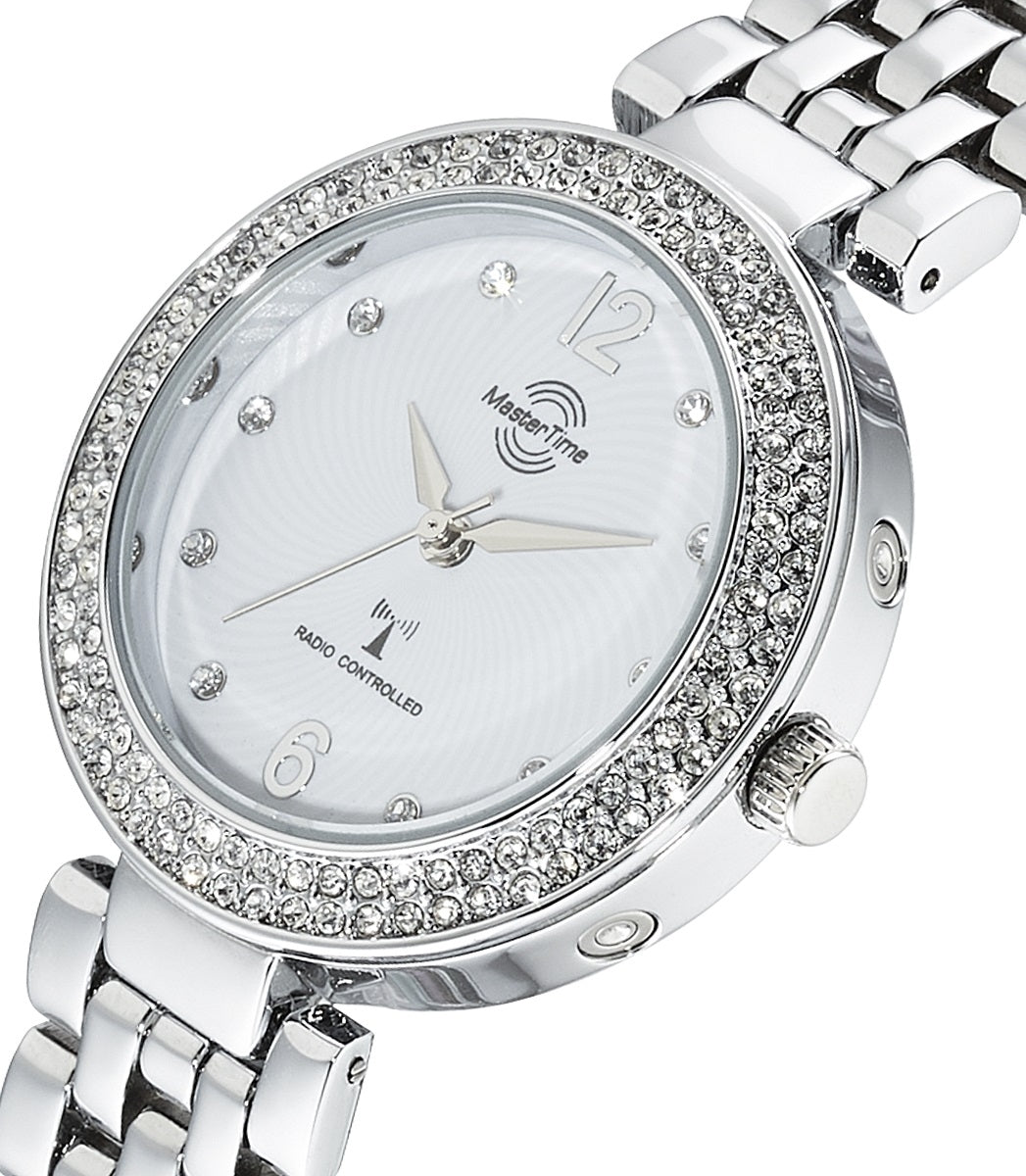 Master Time Lady Line MTLA-10344-14M Damenuhr Silber • Funkuhrwerk • Glassteinbesatz, Bild 2