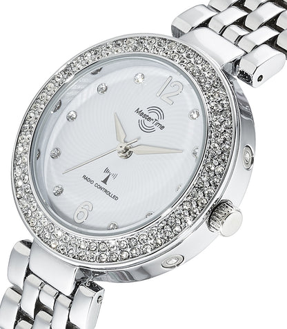 Master Time Lady Line MTLA-10344-14M Damenuhr Silber • Funkuhrwerk • Glassteinbesatz, Bild 2