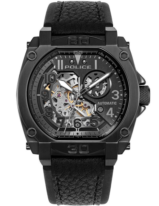 Police Norwood PEWGE0040003 Herrenuhr Schwarz • Automatikwerk • Skelettiertes Zifferblatt