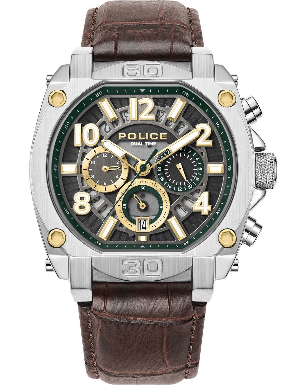 Police Norwood PEWJF0021902 Herrenuhr Schwarz • Quarz-Chronograph • Lederarmband Braun