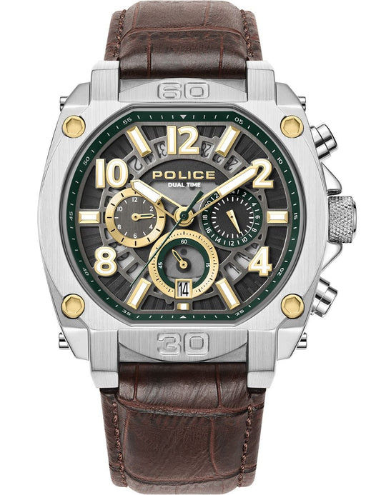 Police Norwood PEWJF0021902 Herrenuhr Schwarz • Quarz-Chronograph • Lederarmband Braun