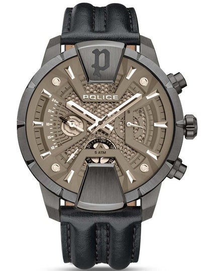 Police Huntley PEWJF2203711 Herrenuhr Braun • Skelett-Zifferblatt • Mineralglas