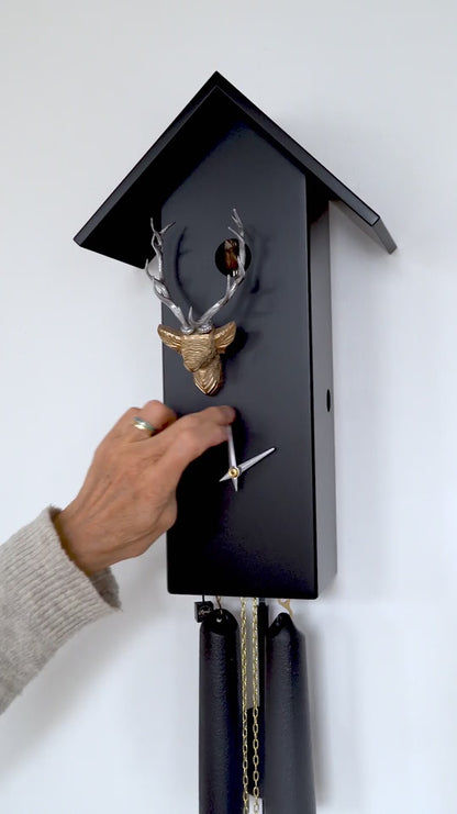 Rombach & Haas Classic SL35 H-2/G Orologio da Parete Nero/Argento/Oro • Movimento Meccanico 8 Giorni • Autentico Orologio a Cucù della Foresta Nera