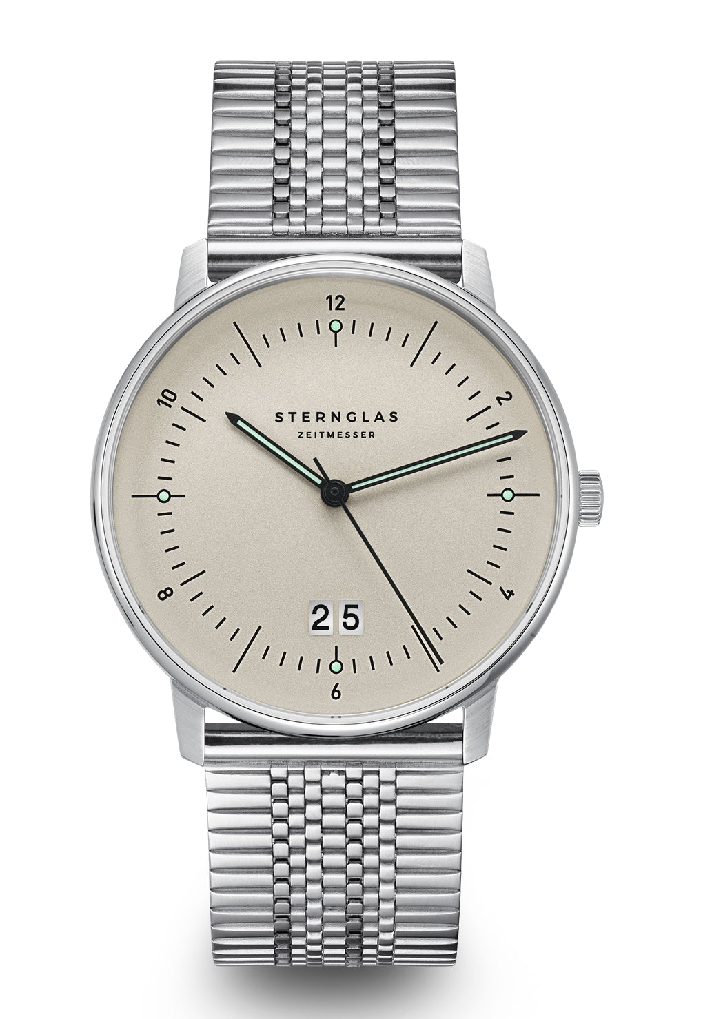 Sternglas Naos Großdatum SuperSlim Armbanduhr Silber • Saphirglas mit Antireflexbeschichtung • Großes Datum