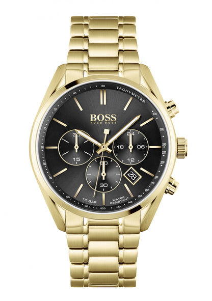 BOSS Champion 1513848 Herren Chronograph Gold • Goldenes Edelstahlarmband • 10 ATM Wasserdicht