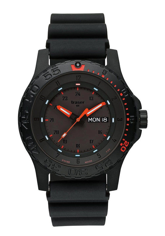 Traser Red Combat 7630027700398 Herrenuhr Rot • Militärisches Kautschukarmband • Tritium-Leuchtmarkierung