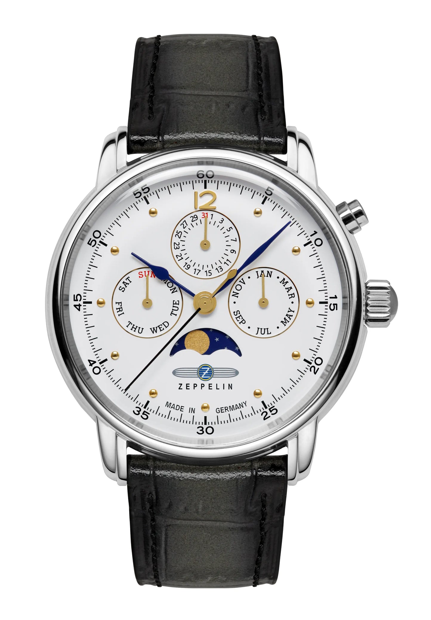 Zeppelin Barcelona 9576-1 Herrenuhr Weiß • Mondphasenanzeige • Miyota Quarzwerk