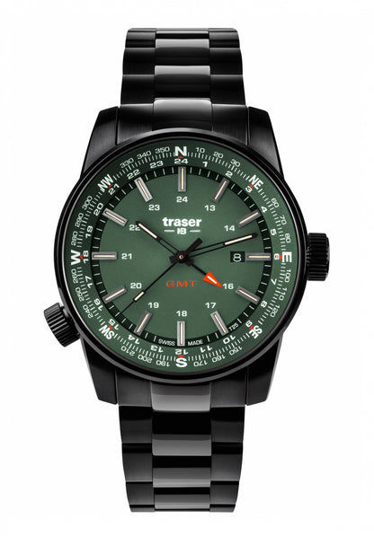 Traser P68 Pathfinder GMT Herren Armbanduhr Schwarz • Tritium-Leuchtmasse • GMT Zweitzeitzone
